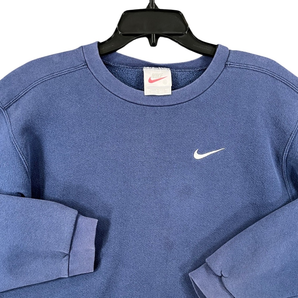 Vintage 90s Nike Crewneck Sweatshirt Womens L Blue USA Made Swoosh Sporty